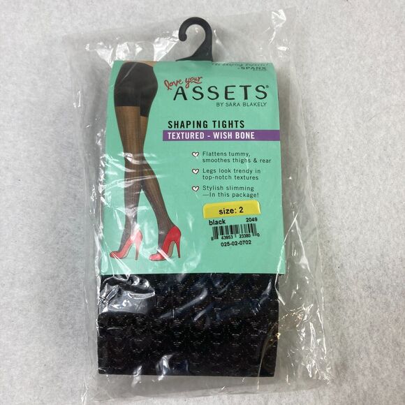 SPANX Assets by Sara Blakely Shaping Tights Women's 2 Black Textured Wish Bone‎ - Picture 1 of 6